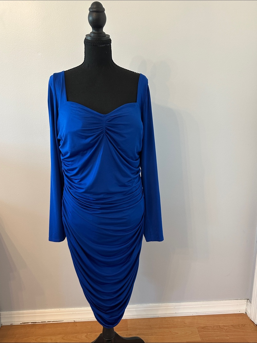 Express Cobalt Blue Long-Sleeve Ruched Dress